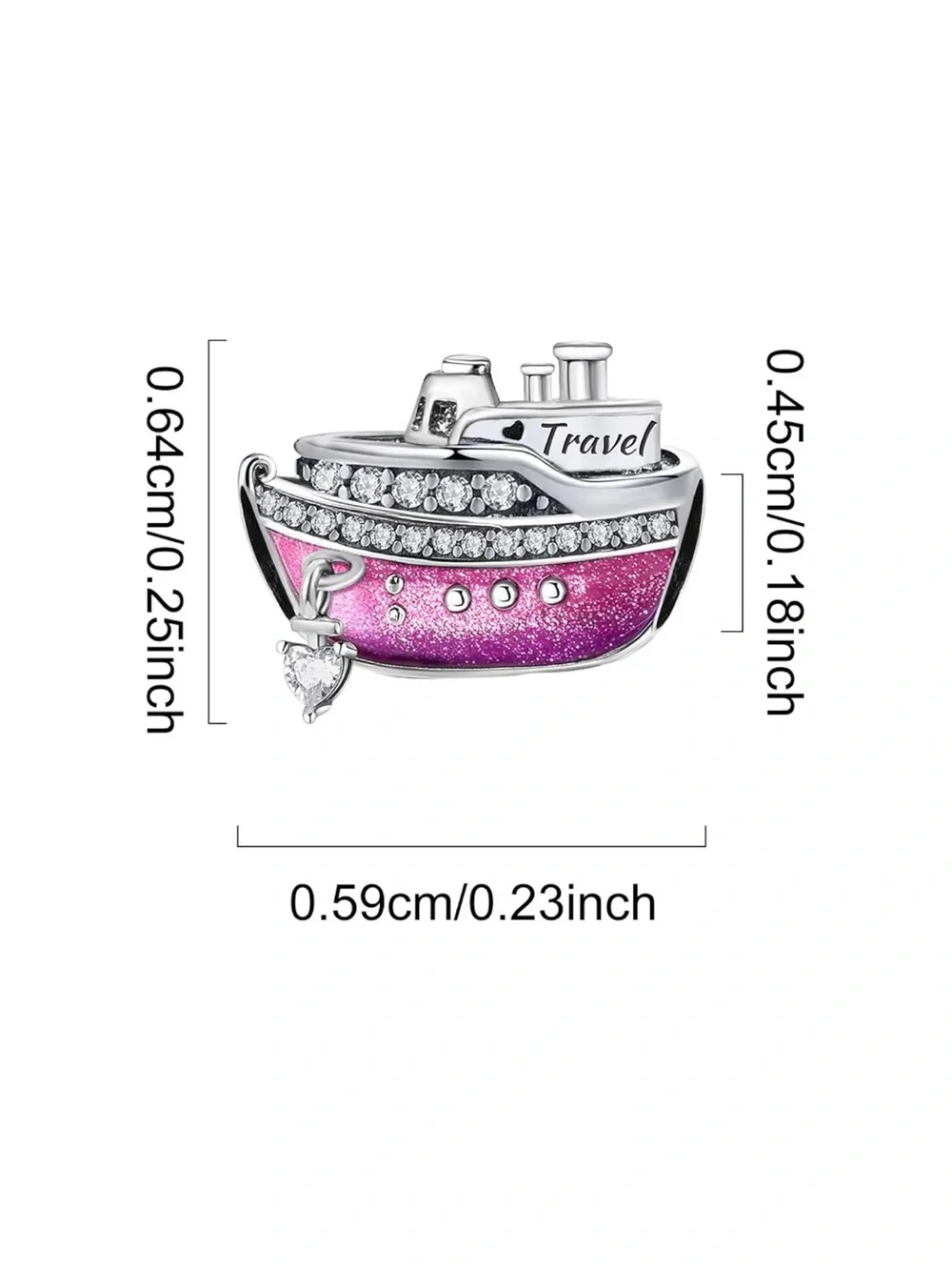 Pink Cruise Ship Travel Charm Rhinestone Vacation Nautical Jewelry